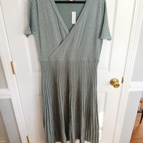 NWT Soft Surroundings Lumine Sparkle Surplice Seafoam Green Sweater Dress Sz L - Picture 3 of 8